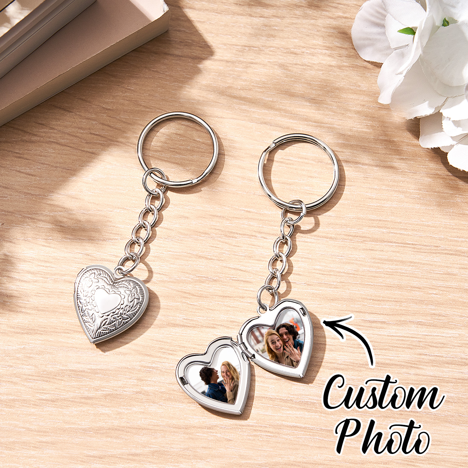 Custom Photo Keychain Braided Personality Photo Heart Locket Keychain - soufeeluk