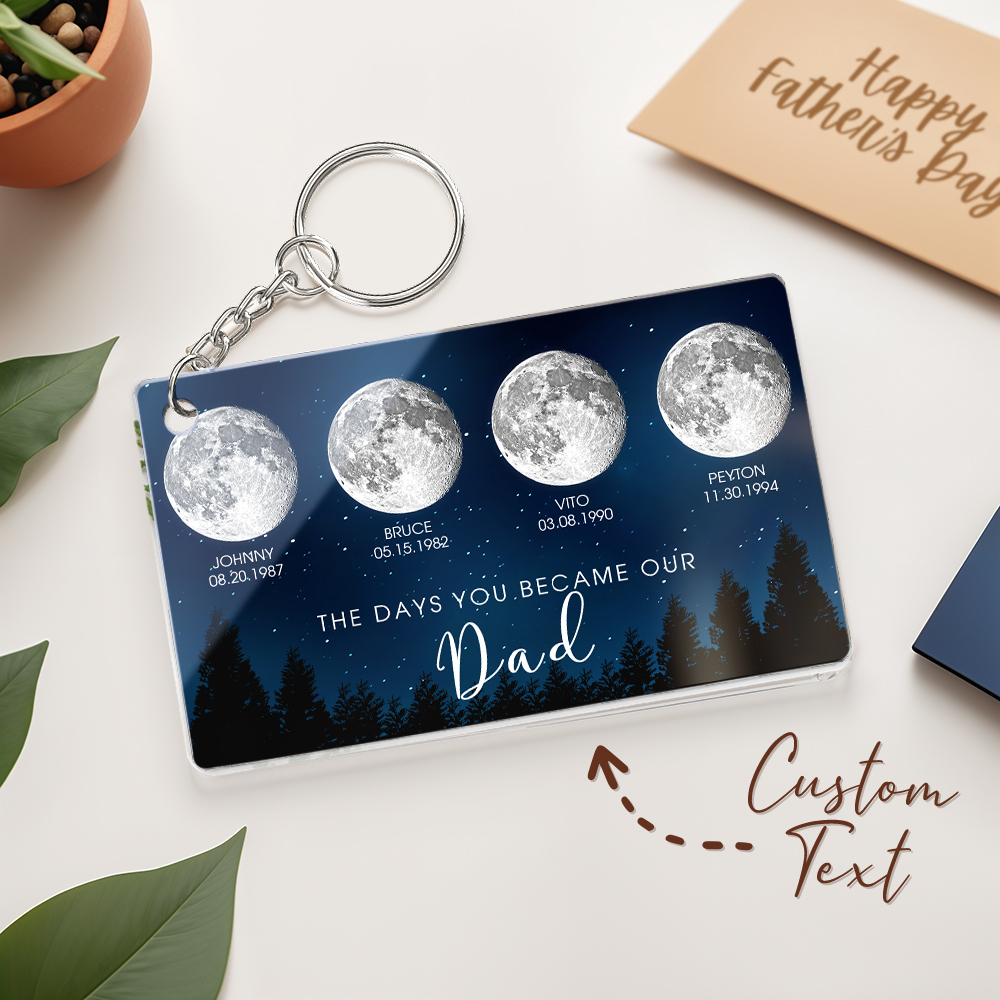 Personalized Starry Night The Day You Became Dad Keychain Custom Dad Acrylic Keychain Custom Birth Moon Phase Father's Day Gift - soufeeluk