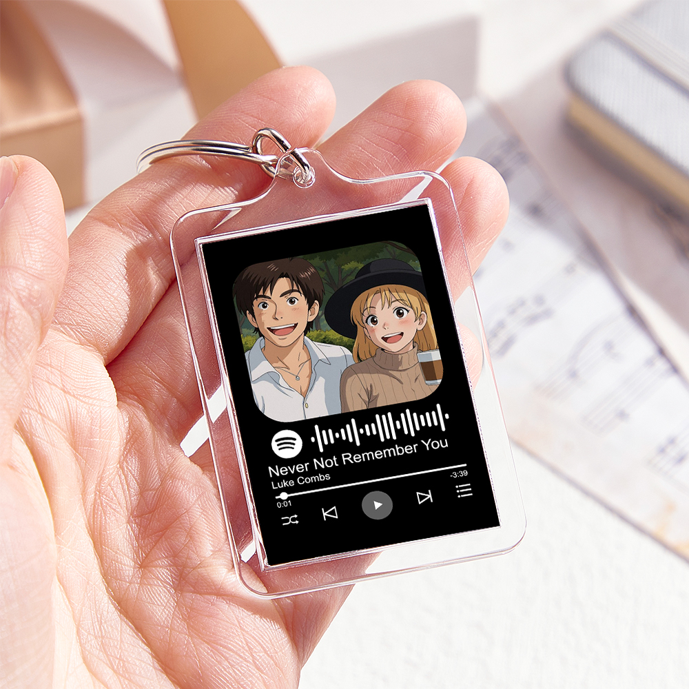 Custom Cartoon Effect Photo Keychain Spotify Code Keychain with Acrylic Shell - soufeeluk