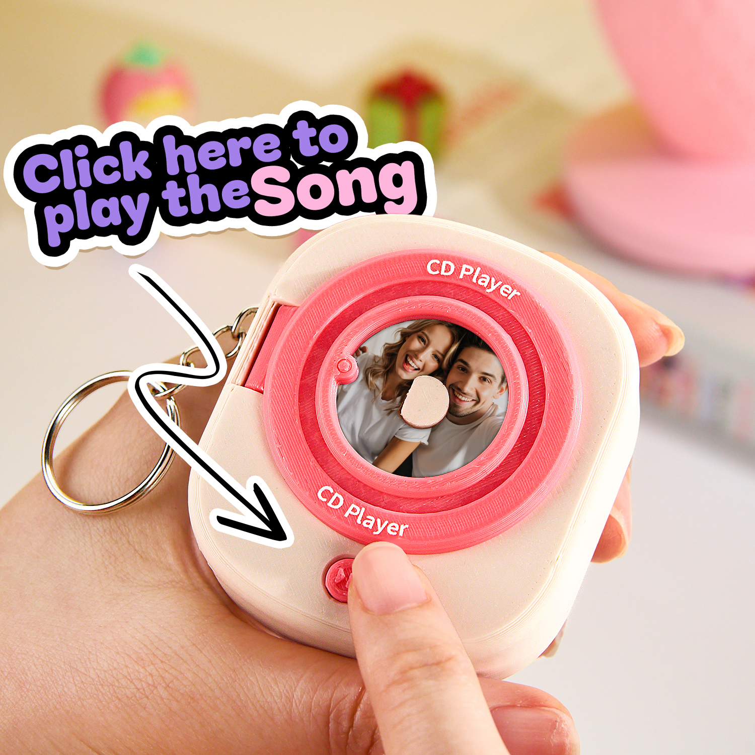 Custom Music CD Record Player Keychain Photo Keychain with Removable Disc - soufeeluk