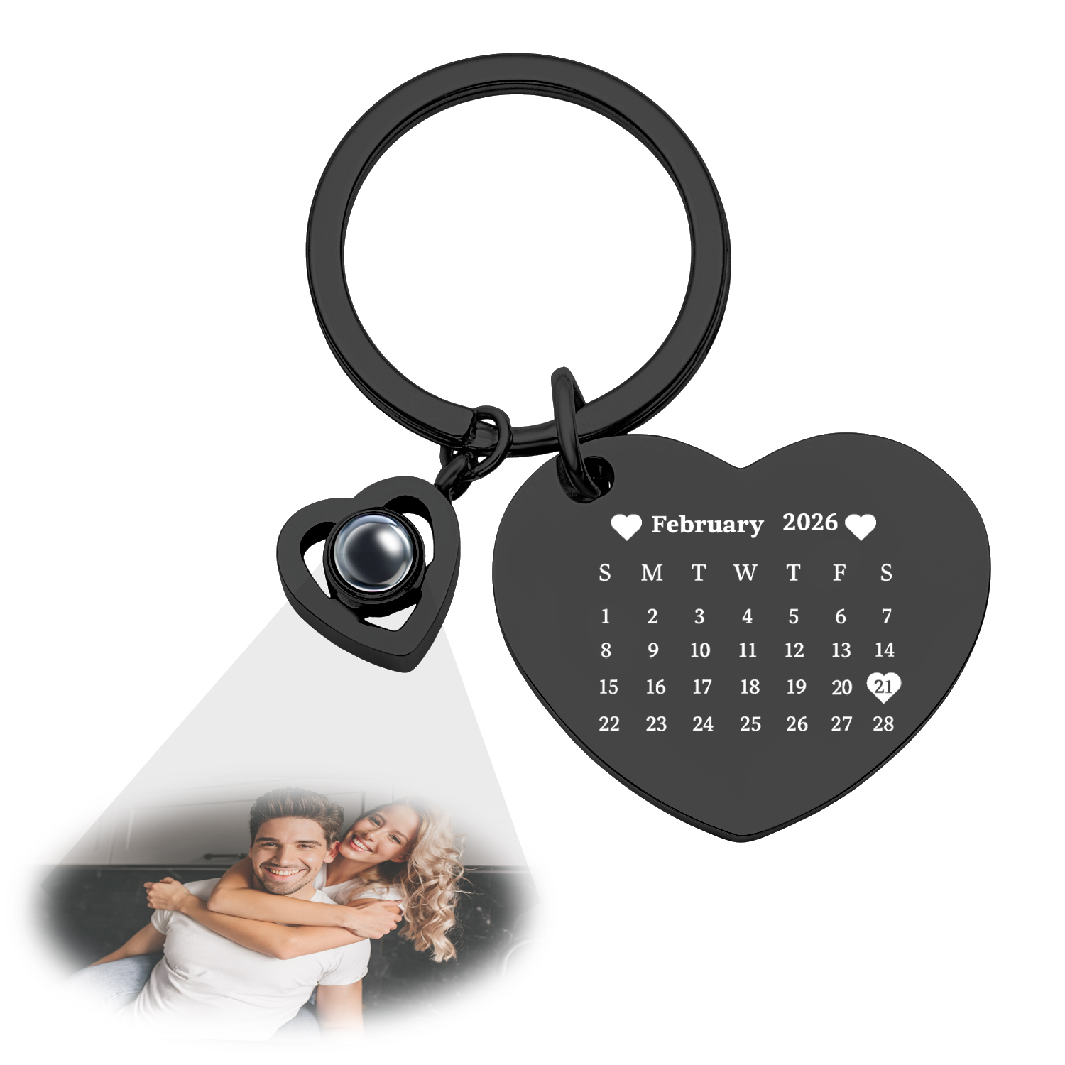 Custom Photo Calendar Keychain Heart Projection Keychain Christmas Gift - soufeeluk