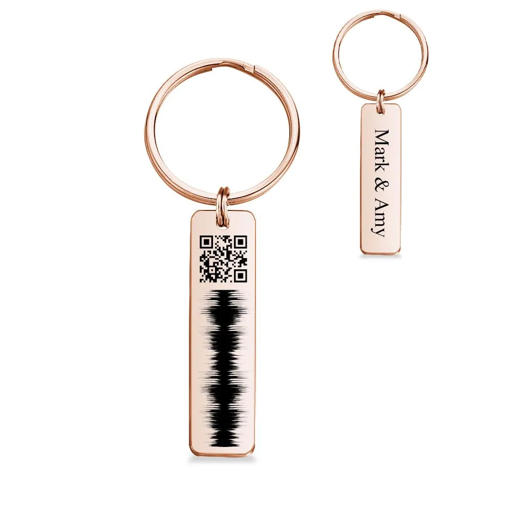 Custom Engraved QR code Keychain Scannable Code Sonic Audio Technology Gift Silver Photo Keychain