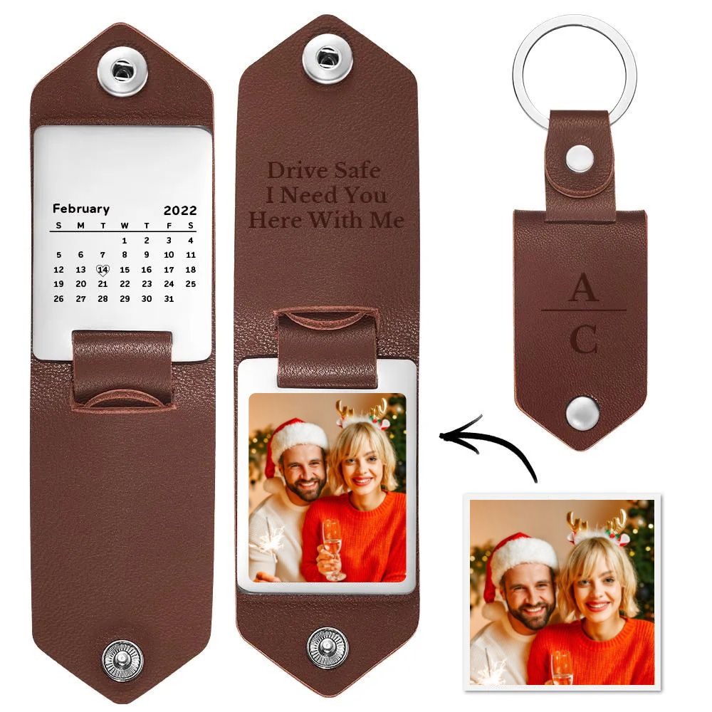 Unique Personalized Anniversary Calendar Date Photo Drive Safe Keychain Engagement Date Calendar Gift Christmas Gift - soufeeluk