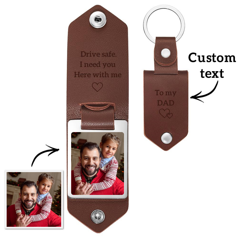 Custom Leather Photo Text Drive Safe Keychain Christmas Gift For Boyfriend With Engraved Text - soufeeluk