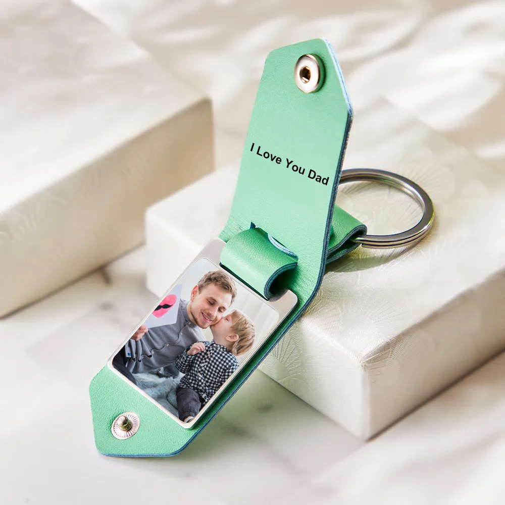 Personalized Leather Photo Drive Safe Keychain Custom Engraved Text Commemorative Keychain Gifts For Father - soufeeluk