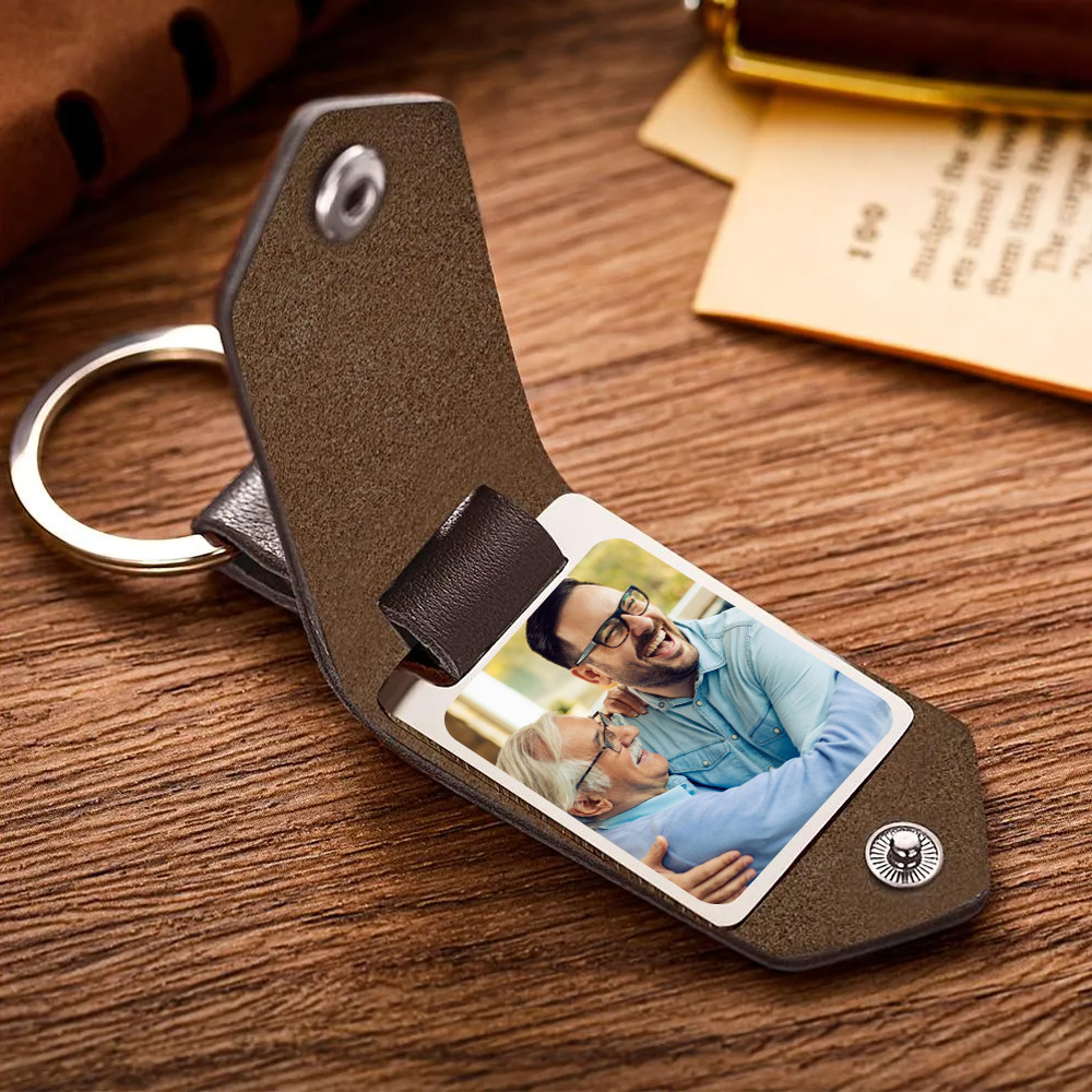 Custom Photo Keychain Engraved Keychains Leather Gifts For Father - soufeeluk