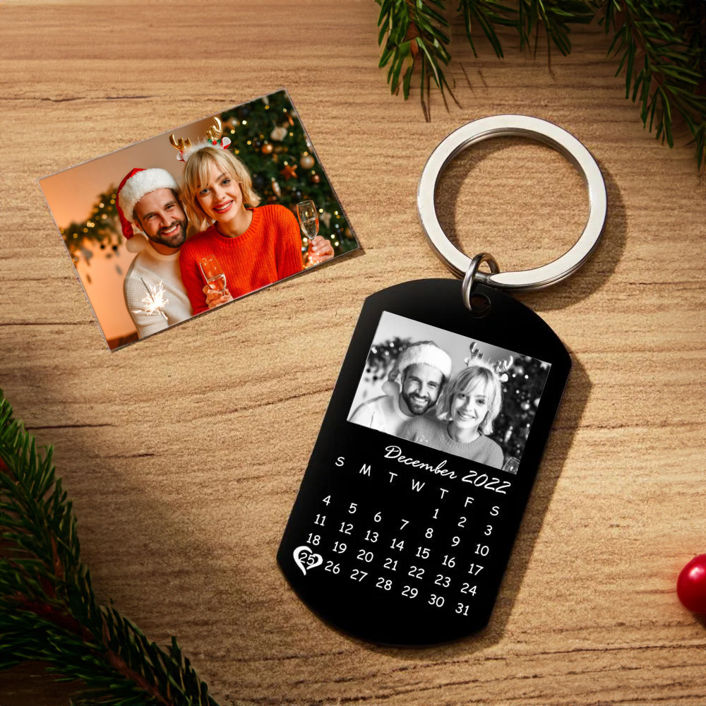 Custom Black Filter Classic Photo Calendar Keychain Unique Design Gift Christmas Gift - soufeeluk
