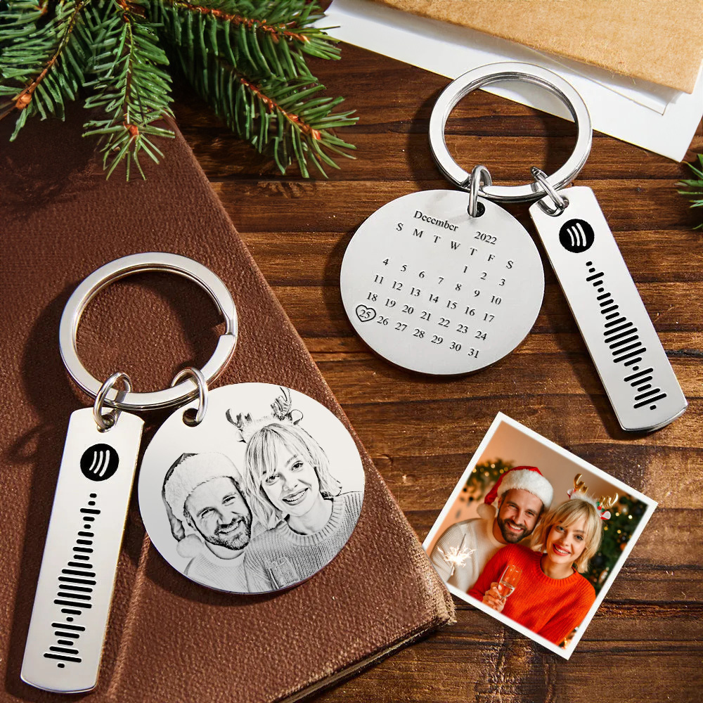 Custom Photo Calendar Spotify Keychain Personalized Stainless Steel Keychain Christmas Gift - soufeeluk