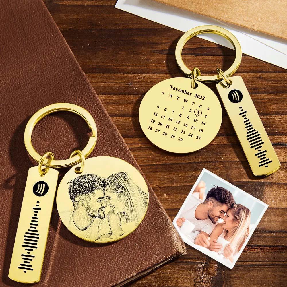 Custom Photo Calendar Spotify Keychain Personalised Stainless Steel Keychain Gift for Lover