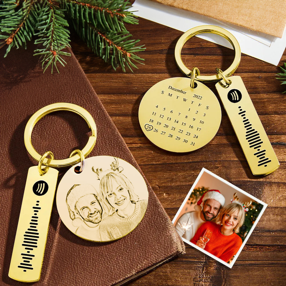Custom Photo Calendar Spotify Keychain Personalized Stainless Steel Keychain Christmas Gift - soufeeluk