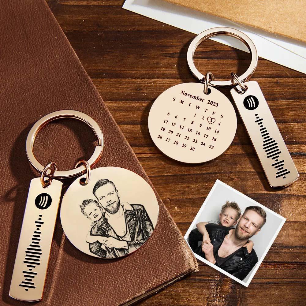 Custom Photo Calendar Spotify Keychain Personalised Stainless Steel Keychain Father's Day Gift