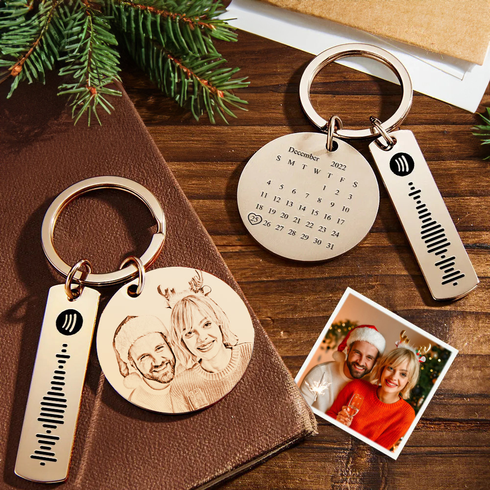 Custom Photo Calendar Spotify Keychain Personalized Stainless Steel Keychain Christmas Gift - soufeeluk