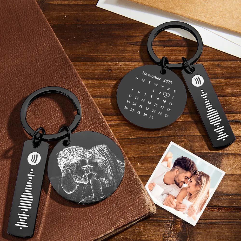 Custom Photo Calendar Spotify Keychain Personalised Stainless Steel Keychain Gift for Lover