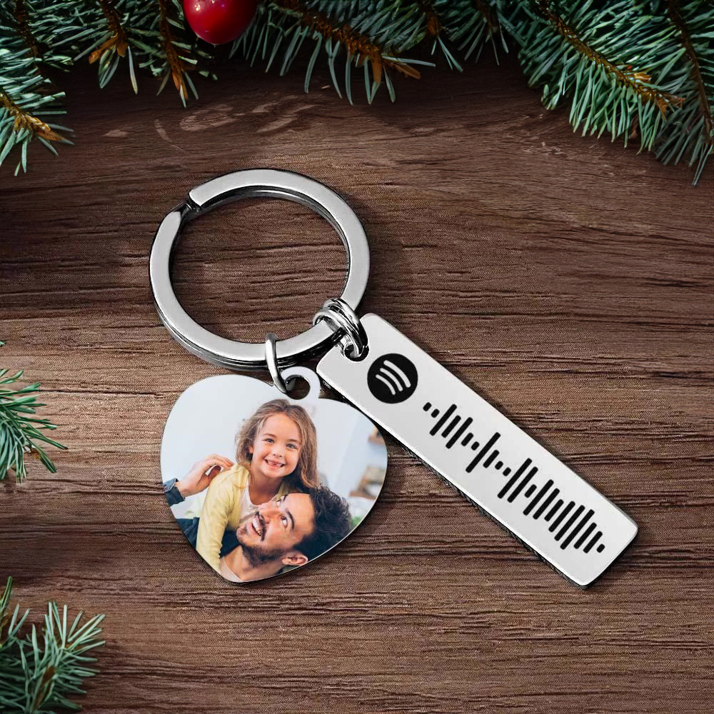 Personalized Spotify Keychain Custom Picture & Music Song Code Heart Couples Photo Keyring Gifts for Christmas - soufeeluk