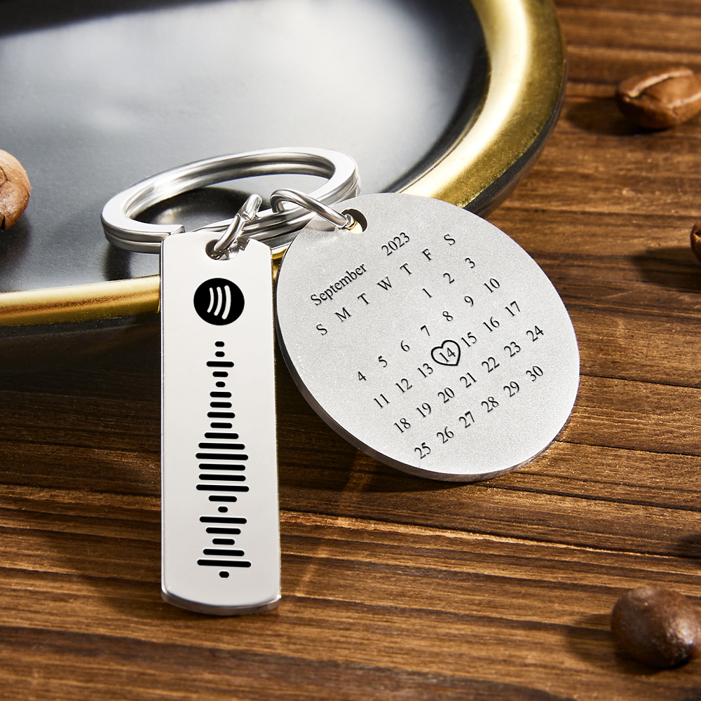 Custom Colorful Photo Calendar Spotify Keychain Personalized Stainless Steel Keychain Gift for Lover - soufeeluk