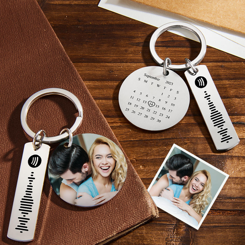 Custom Colorful Photo Calendar Spotify Keychain Personalized Stainless Steel Keychain Gift for Lover - soufeeluk