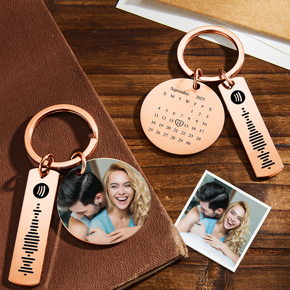 Custom Colorful Photo Calendar Spotify Keychain Personalized Stainless Steel Keychain Gift for Lover - soufeeluk