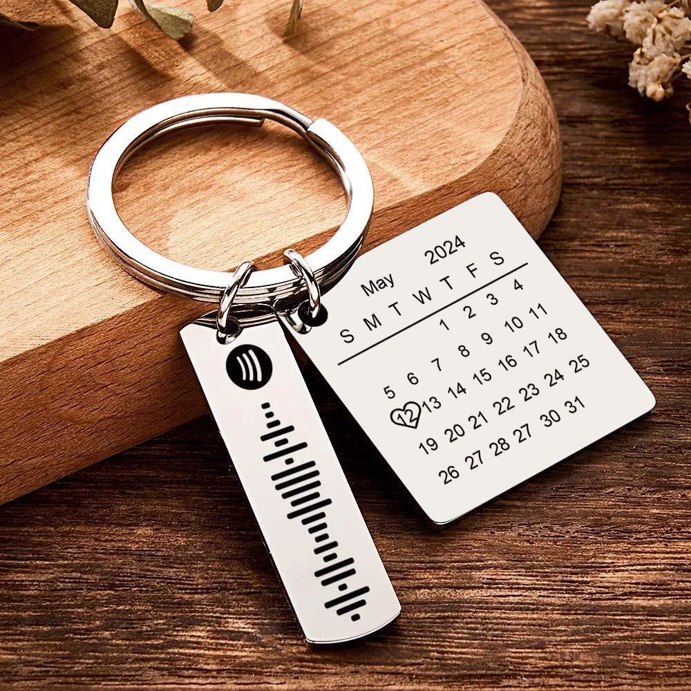 Personalized Calendar Keychain Special Day Significant Photo Heart Square Shape Music Code Metal Keychain Gift for Mother - soufeeluk