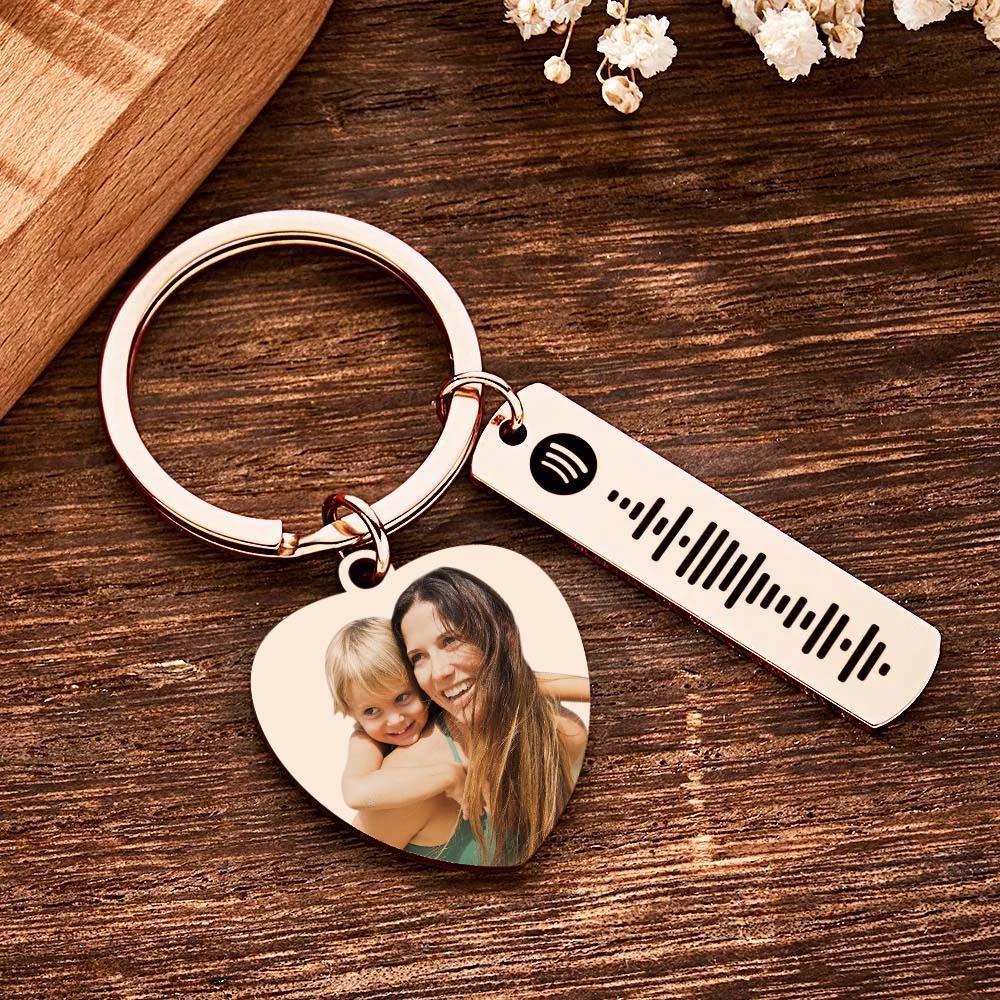 Personalized Calendar Keychain Special Day Significant Photo Heart Square Shape Music Code Metal Keychain Gift for Mother - soufeeluk