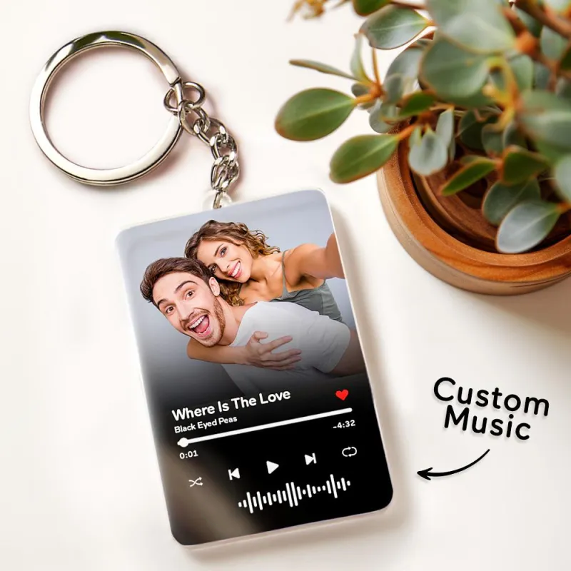 Scannable Spotify Code Keychain Custom Music Acrylic Photo Keychain Anniversary Day Gift For Couple - soufeeluk
