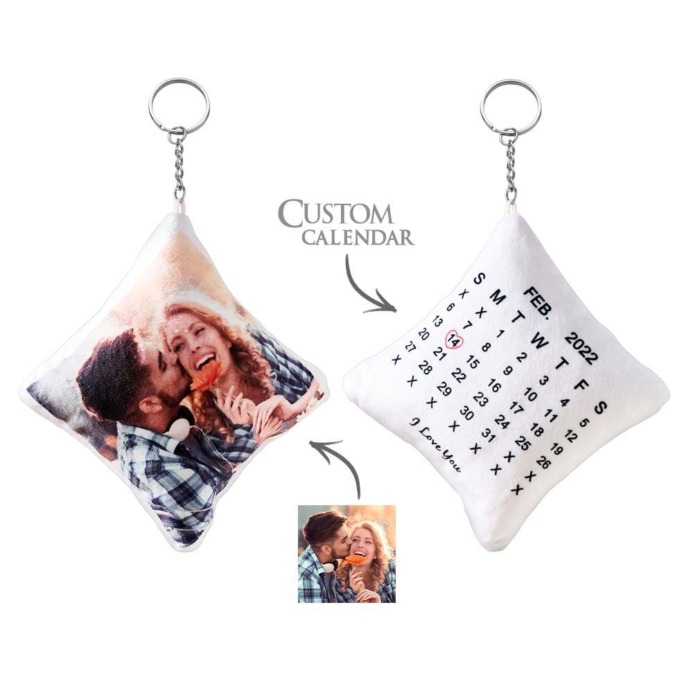 Mini Pillow Special Date Calendar Photo Custom Keychain Double Sided Personalised Pillow keychain Tiny Gift for Your Loved Ones - soufeeluk