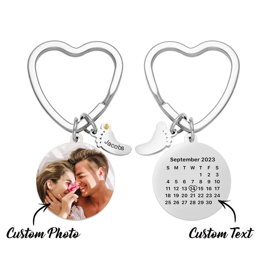 Custom Photo Calendar Keychain with Baby Feet Charm Personalized Calendar  the Perfect Heartfelt Gift - soufeeluk