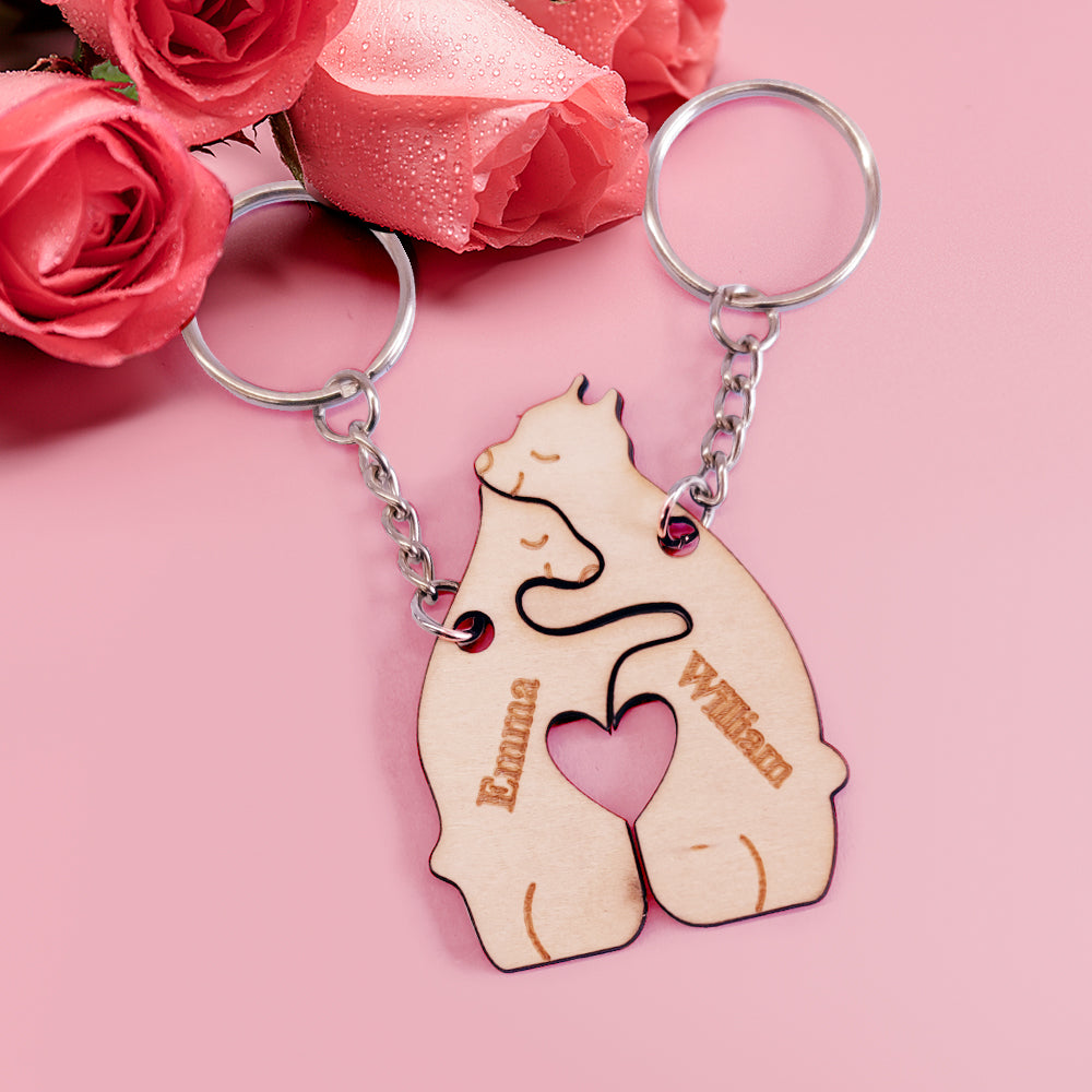 Personalised Couple Matching Keychain Custom Matching Bear Keychain Valentine's Day Gifts for Lover - soufeeluk