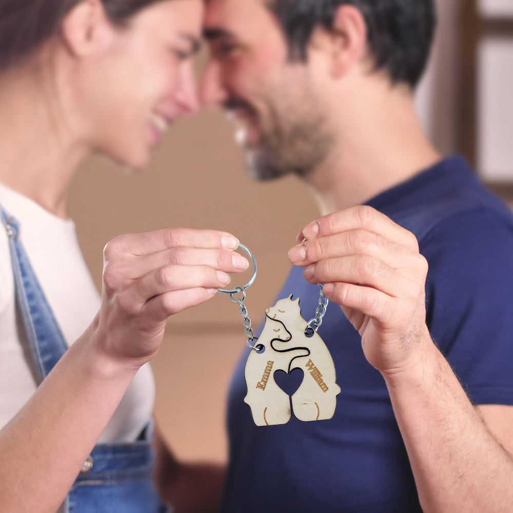 Personalised Couple Matching Keychain Custom Matching Bear Keychain Valentine's Day Gifts for Lover - soufeeluk