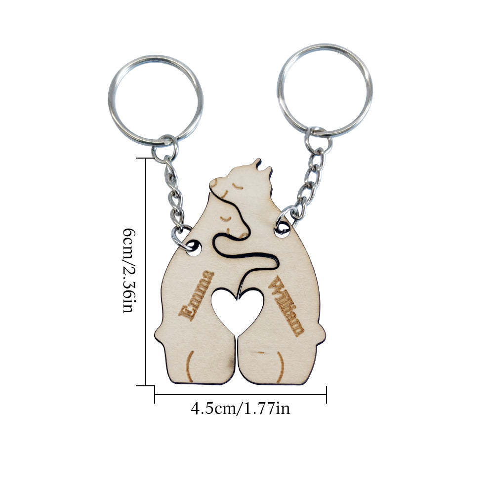 Personalised Couple Matching Keychain Custom Matching Bear Keychain Valentine's Day Gifts for Lover - soufeeluk