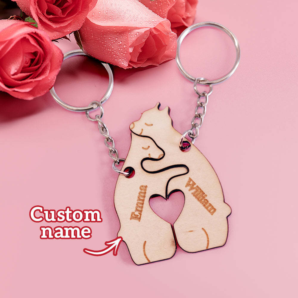 Personalised Couple Matching Keychain Custom Matching Bear Keychain Valentine's Day Gifts for Lover - soufeeluk