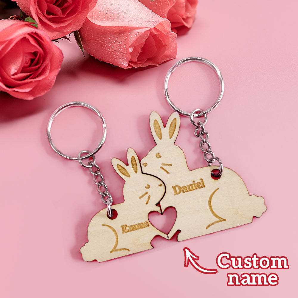 Personalised Couple Matching Keychain Custom Matching Bunnies Keychain Valentine's Day Gifts for Lover - soufeeluk