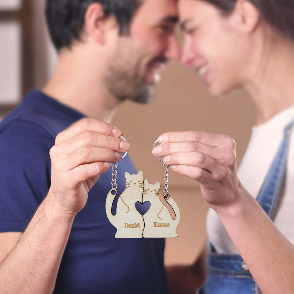 Personalised Couple Matching Keychain Custom Matching Cats Keychain Valentine's Day Gifts for Lover - soufeeluk