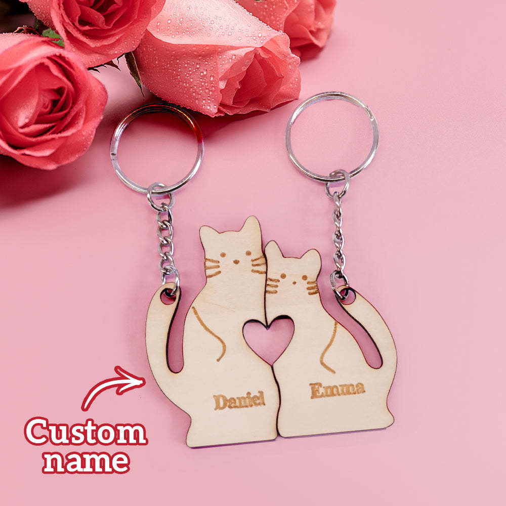 Personalised Couple Matching Keychain Custom Matching Cats Keychain Valentine's Day Gifts for Lover - soufeeluk