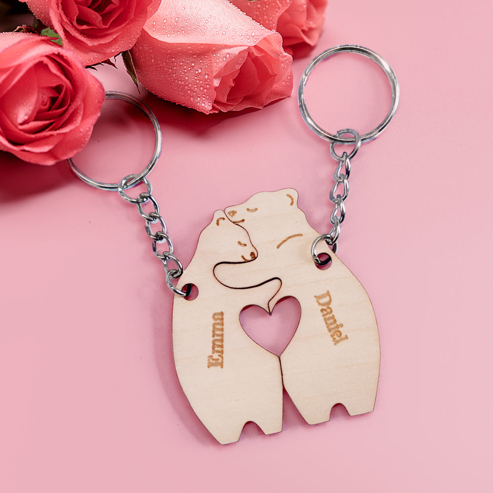 Personalised Couple Matching Keychain Custom Matching Hug Bears Keychain Valentine's Day Gifts for Lover - soufeeluk
