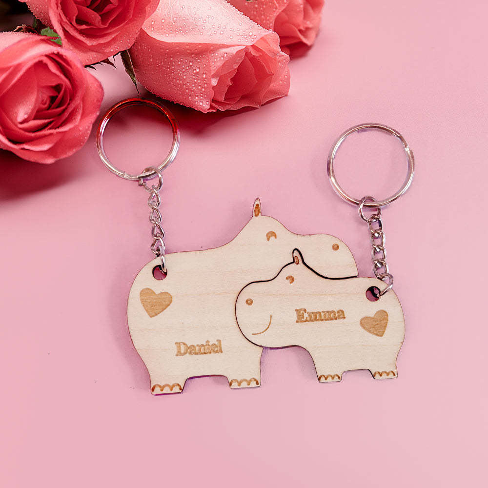 Personalised Couple Matching Keychain Custom Matching Hippos Keychain Valentine's Day Gifts for Lover - soufeeluk