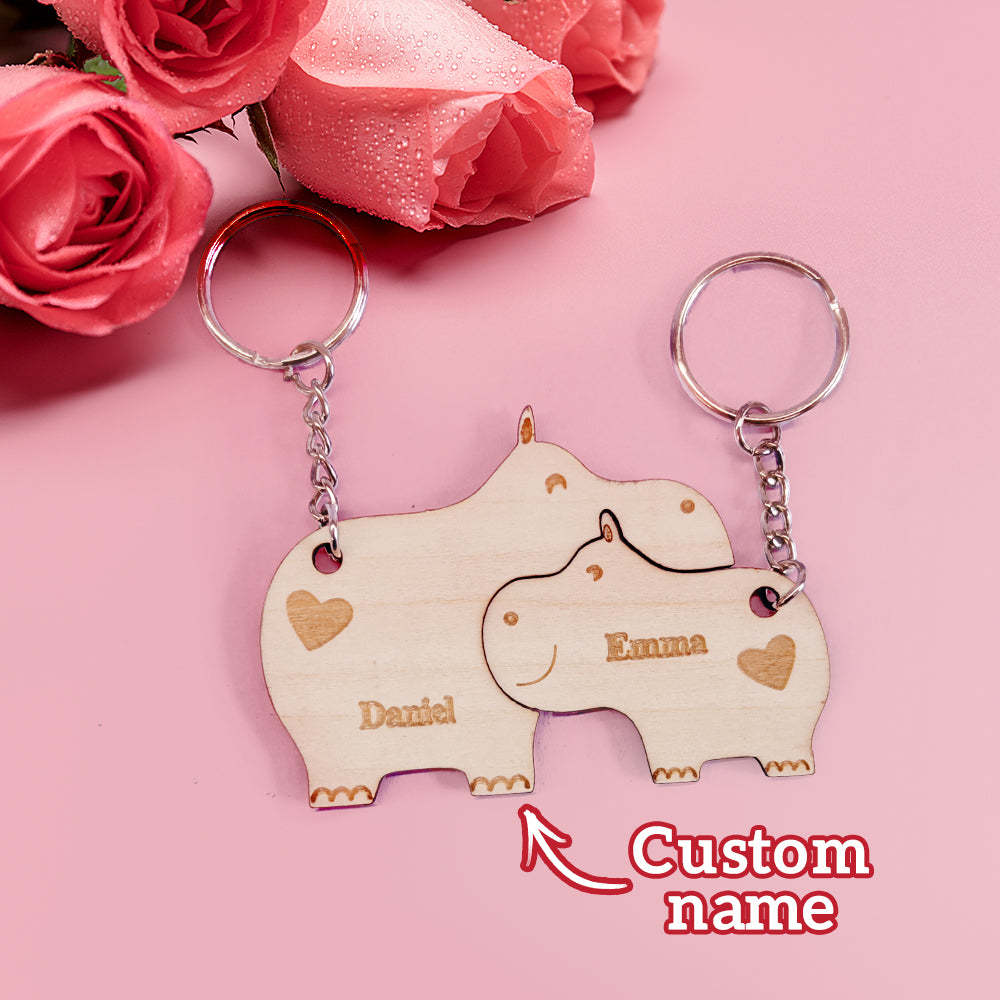 Personalised Couple Matching Keychain Custom Matching Hippos Keychain Valentine's Day Gifts for Lover - soufeeluk
