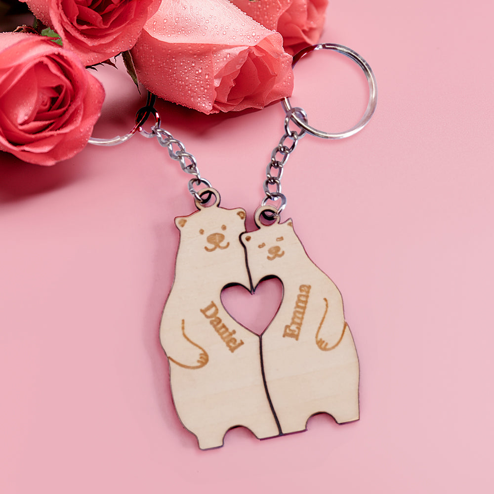 Personalised Couple Matching Keychain Custom Matching Bears Keychain Valentine's Day Gifts for Lover - soufeeluk