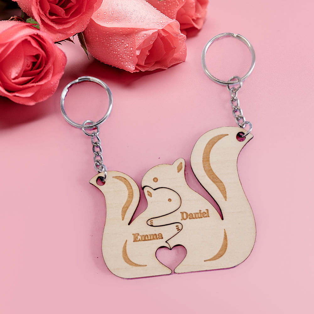 Personalised Couple Matching Keychain Custom Matching Squirrels Keychain Valentine's Day Gifts for Lover - soufeeluk