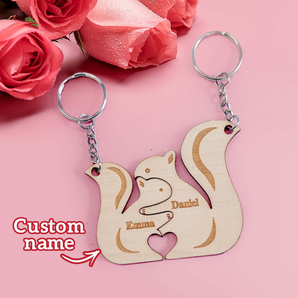 Personalised Couple Matching Keychain Custom Matching Squirrels Keychain Valentine's Day Gifts for Lover - soufeeluk
