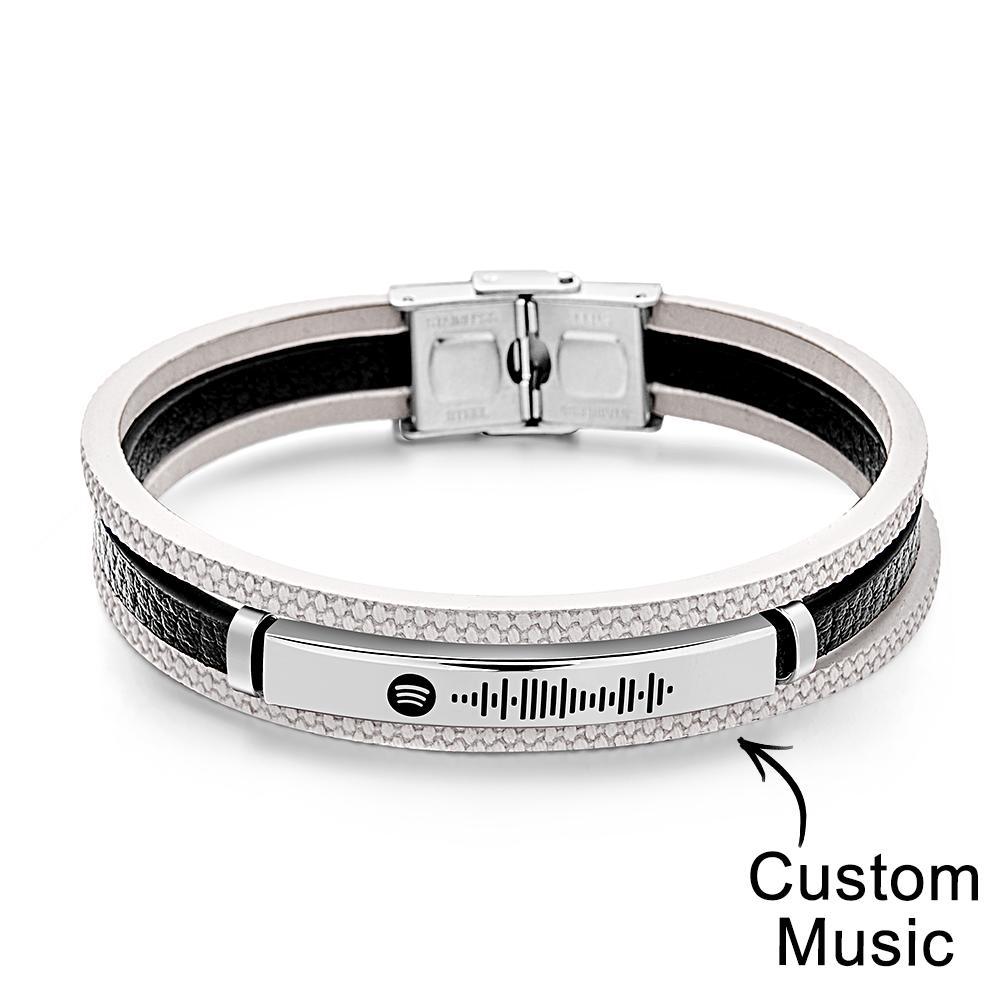 Custom Song Bracelet Mens Personalized Music Code Leather Bracelet Christmas Gift  Birthday Gift for Men and Woman - soufeeluk