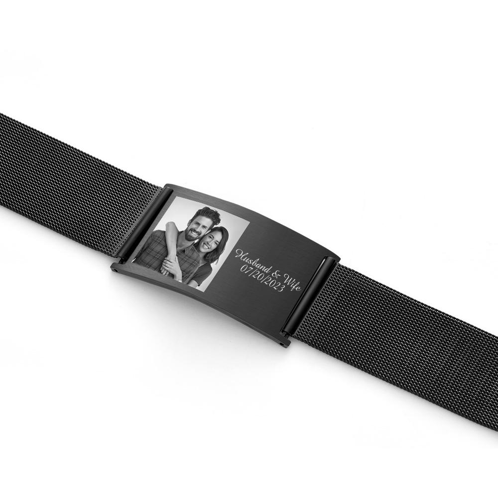 Custom Engraved Photo & Name Stainless Steel Retractable Wide Bracelet Personalised Image Jewellery Gifts for Men - soufeeluk