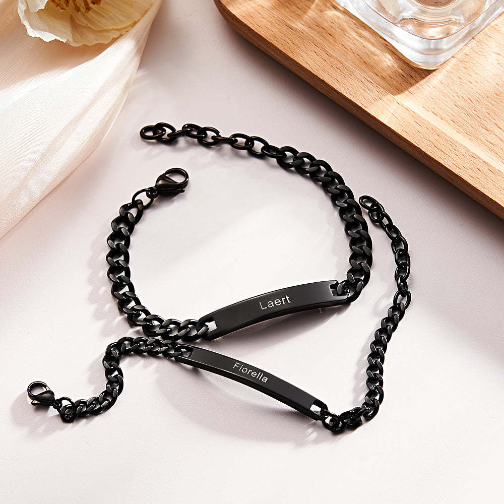 Custom Engraved Bracelet Chain Set Personalised Trendy Bracelet For Couples Valentine Gifts - soufeeluk