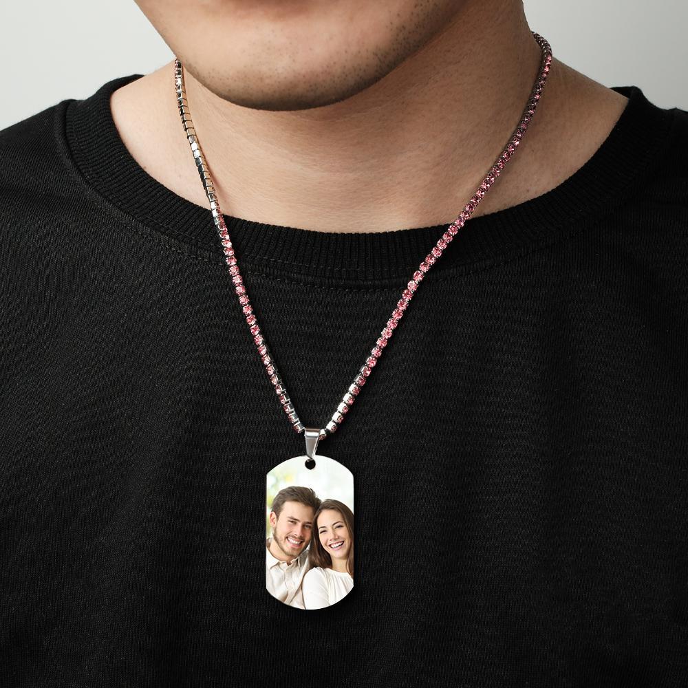 Men's Photo Tag Necklace With Engraving Tennis Chain Gifts For Him - soufeeluk