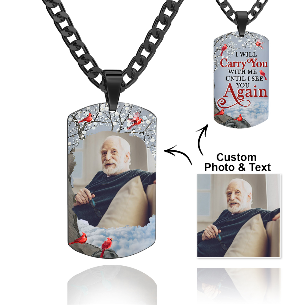 Custom Photo Tag Memorial Engraved Necklace with Engraving Stainless Steel Men's Necklace - soufeeluk