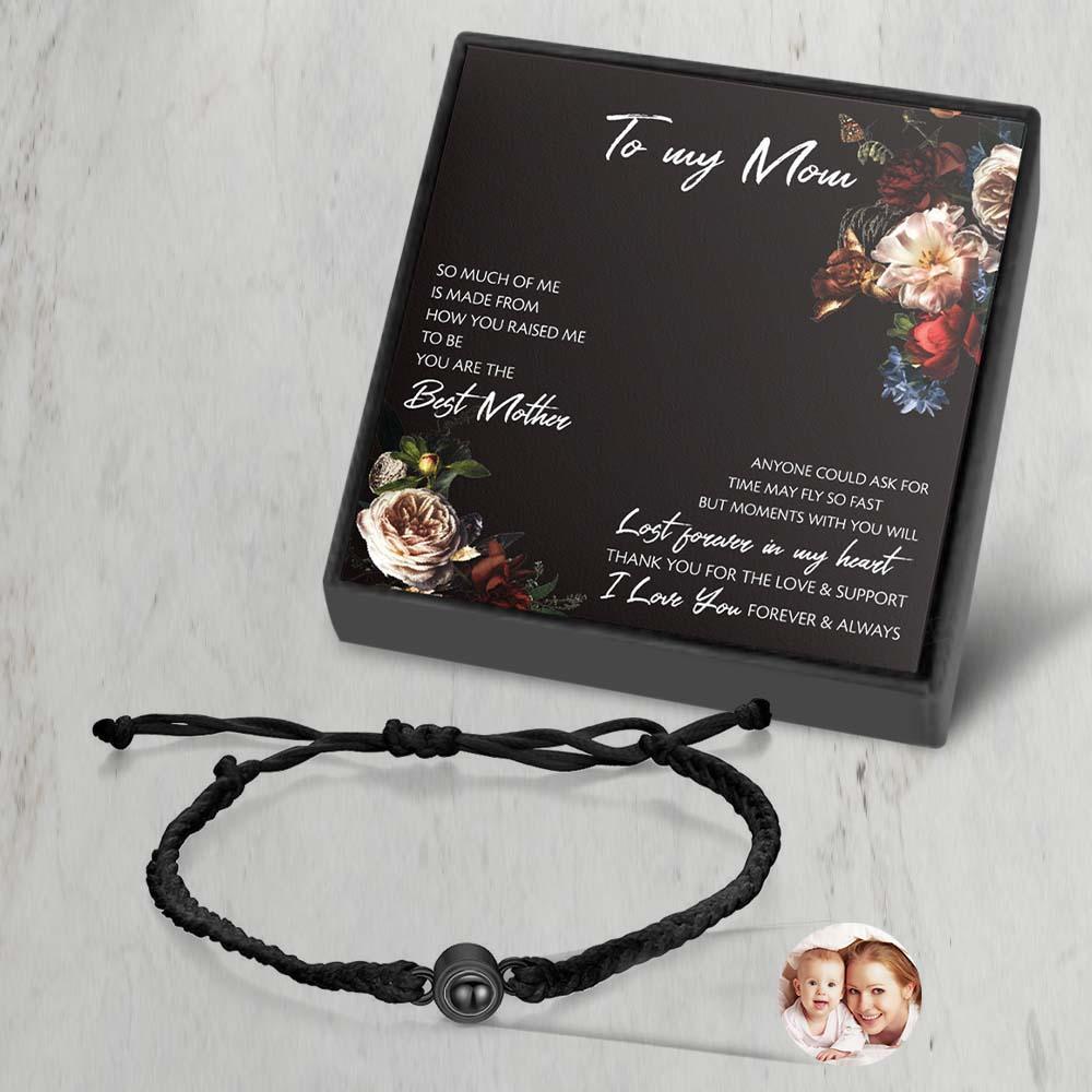 Personalized Photo Projection Couple Bracelet Braided Black Rope Circle Bracelet Gift for Mother's Day - soufeeluk