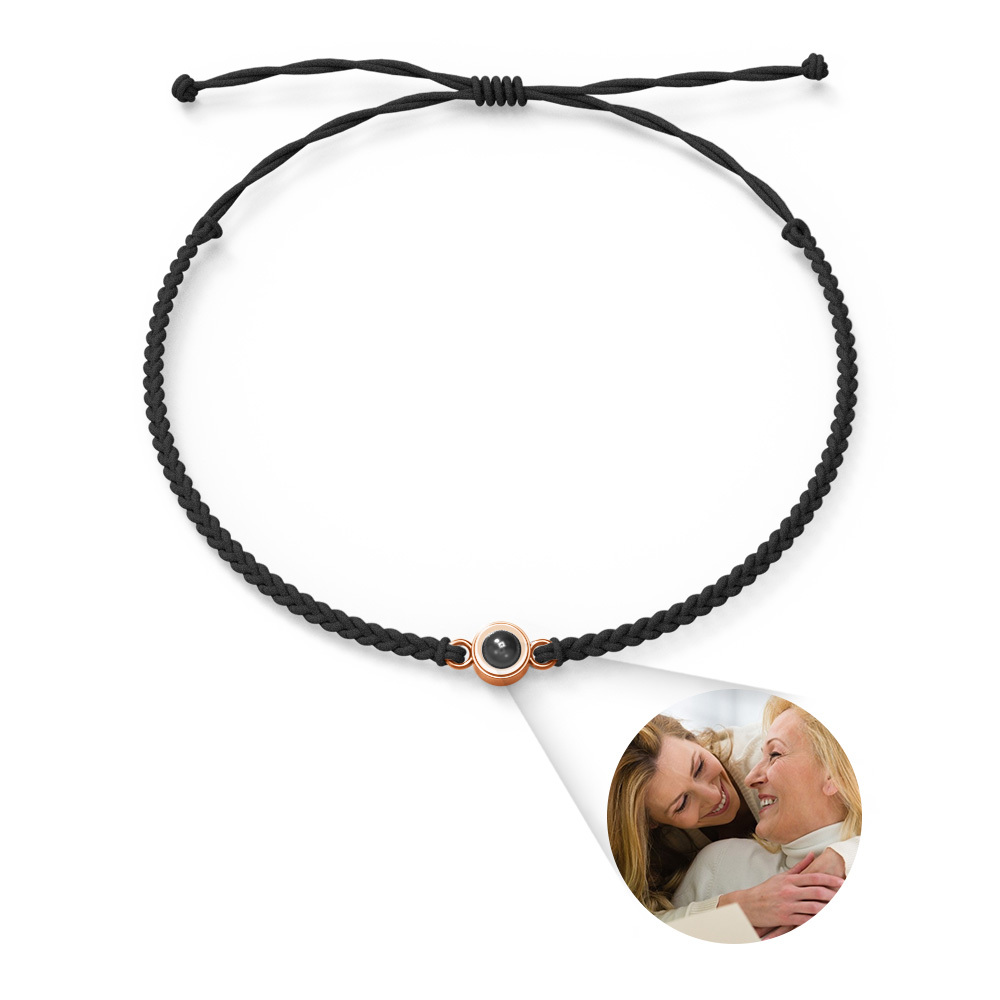 Personalized Photo Projection Couple Bracelet Braided Black Rope Circle Bracelet Gift for Mother's Day