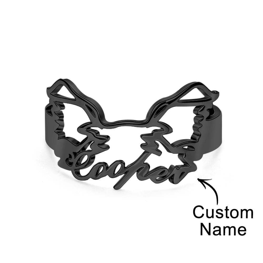 Custom Pet Silhouette Name Ring Cute Dog Cat Ear Modeling Jewellery Gift for Pet Lover - soufeeluk