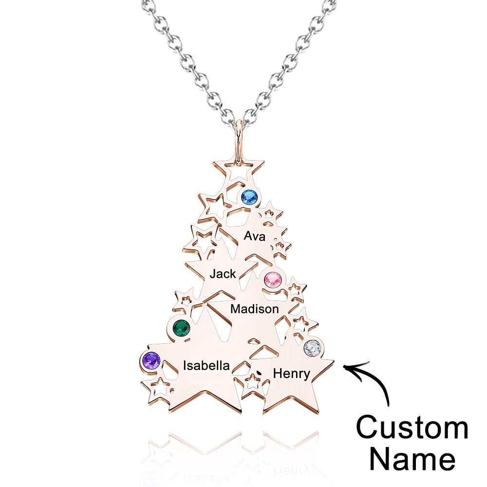 Custom Engraved Birthstone Necklace Star Christmas Tree Gifts - soufeeluk