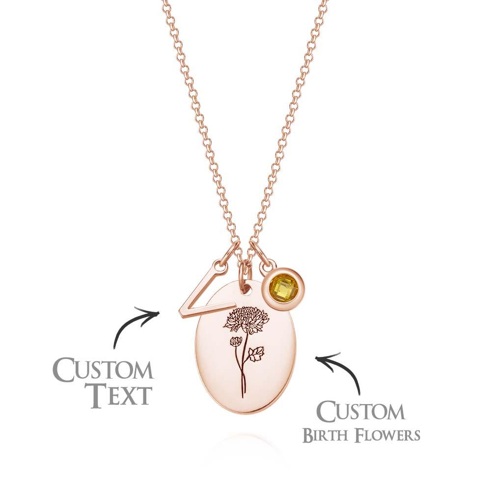 Personalised Text Birthstone Necklace Birth Flower Necklace Gift for Mom - soufeeluk