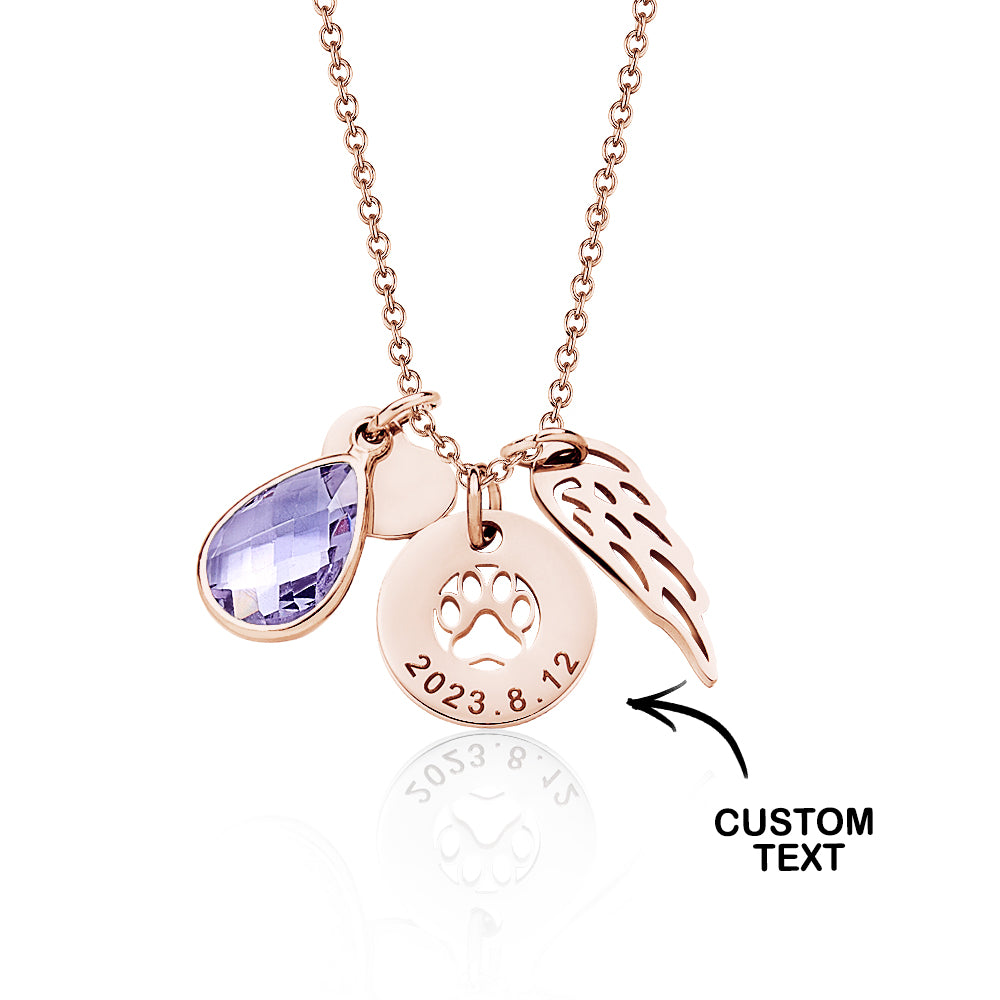 Custom Engraved Birthstone Necklace Memorial Gift for Pet Lover - soufeeluk